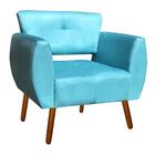 Poltrona Josy Suede Azul Turquesa Pés Palito Castanho Drossi