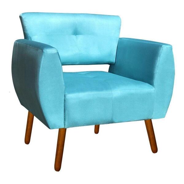 Poltrona Josy Suede Azul Turquesa Pés Palito Castanho Drossi