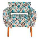 Poltrona Josy Traçados Azul D33 Pés Palito Castanho - D'rossi