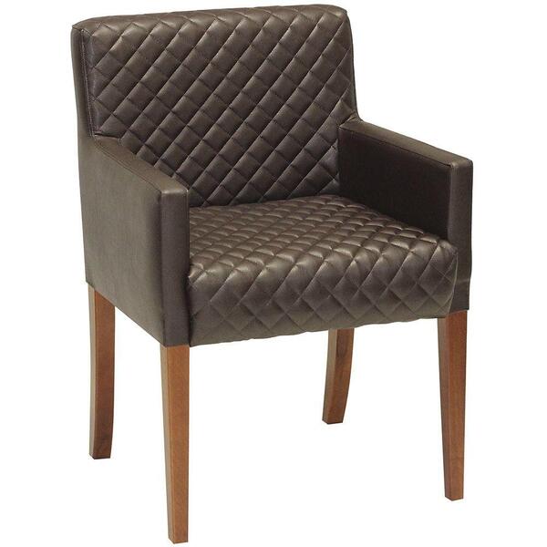 Poltrona Joy Base De Madeira Corano Matelassê Marrom Escuro