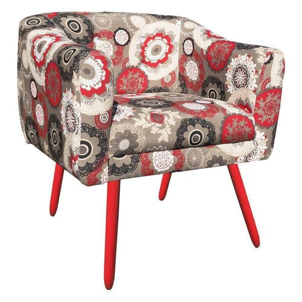 Poltrona Julia Floral Vermelho D32 Com Strass Pés Vermelho