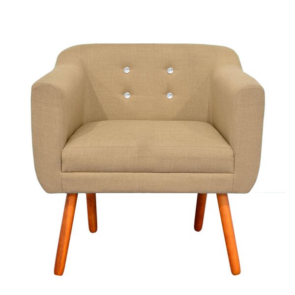 Poltrona Julia Linho Palha A32 Com Strass Pés Palito Castanho