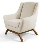 Poltrona Juliet Base De Madeira C-107 Linho Bege Domi