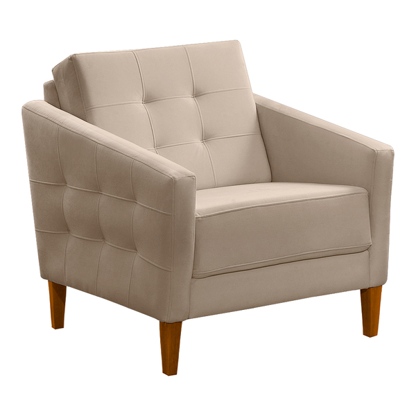 Poltrona Kansas Veludo Bege Pés De Madeira Castanho - D'rossi