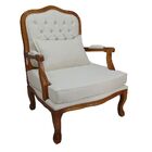 Poltrona King Encosto Capitonê  Imbuia E Suede Bege Creme