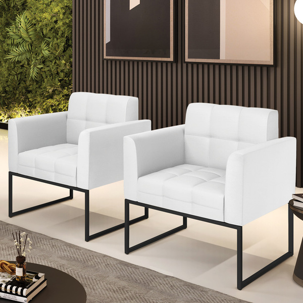 Poltrona Kit 2 Elisa Corino Base Metálica Industrial Preto D0