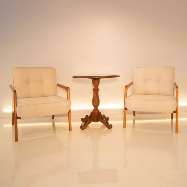 Poltrona Kit 2 Poltronas Boomerang Mel Com Mesa De Canto Mel-