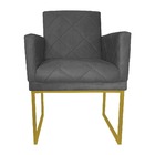 Poltrona Klara Suede Cinza Base Industrial  Dourada  - Vallis