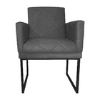 Poltrona Klara Suede Cinza Base Industrial Preta  - Vallisa D