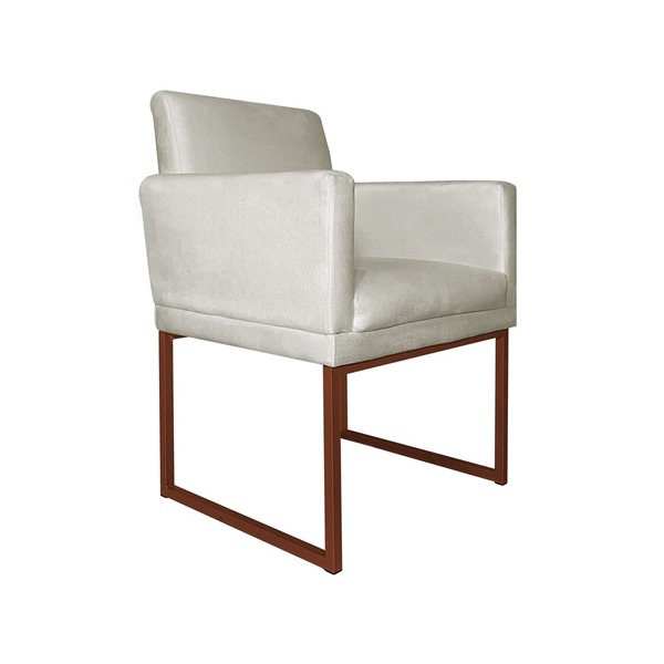 Poltrona Klara Suede Liso Bege Base Metálica Cobre - Vallisa