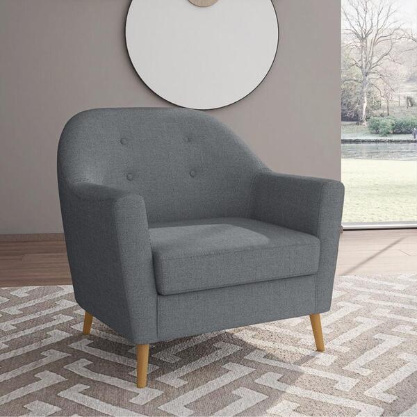 Poltrona Kler Com Pés Em Madeira - Cinza