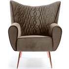 Poltrona Kora Pés Palito Rose Gold Veludo Matelassê Marrom