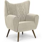 Poltrona Kora Pés Palito Veludo Matelassê Creme