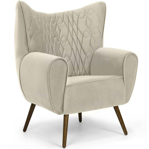 Poltrona Kora Pés Palito Veludo Matelassê Creme