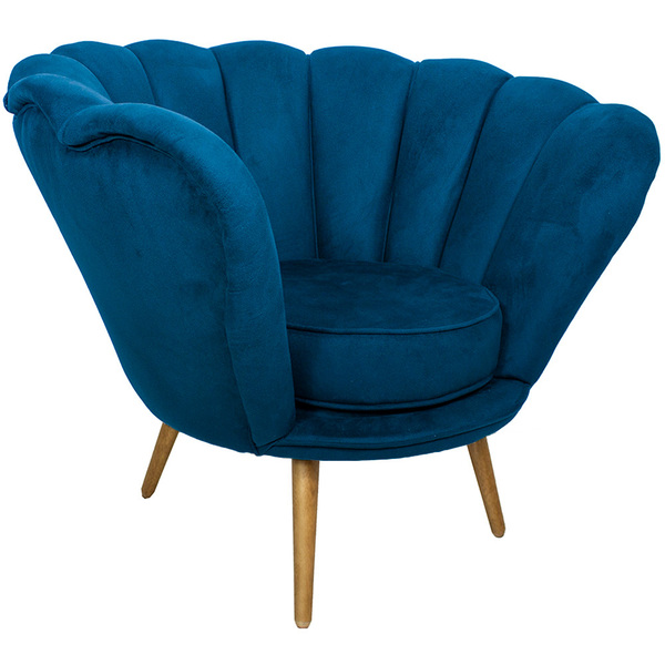 Poltrona La Pétala Para Sala De Estar Pés Palito Veludo Azul