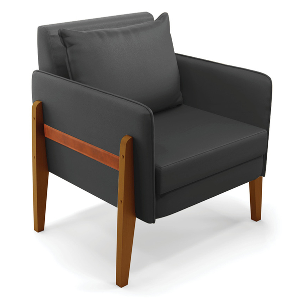 Poltrona Lana Corino Preto Base De Madeira