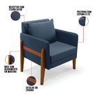 Poltrona Lana Suede Azul Marinho Base De Madeira