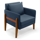 Poltrona Lana Suede Base De Madeira - D'rossi - Azul Marinho