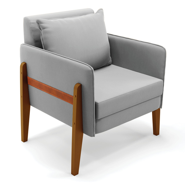 Poltrona Lana Suede Base De Madeira - D'rossi - Cinza