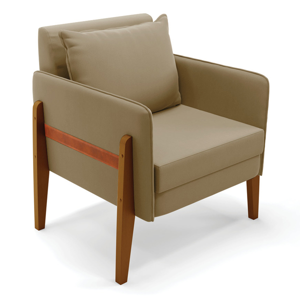 Poltrona Lana Suede Marrom Rato Base De Madeira - D'rossi