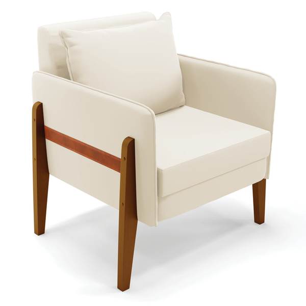 Poltrona Lana Veludo Bege Base De Madeira