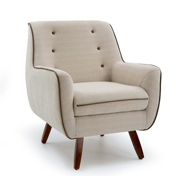 Poltrona Lara Linho Bege B-283 Pés De Madeira - D'rossi