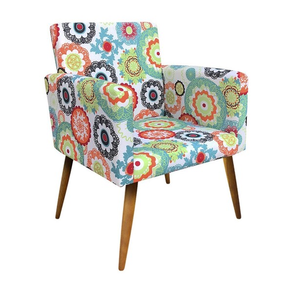 Poltrona Lari Estampado Mandala D31 Pés Palito Castanho - D'r