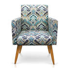 Poltrona Larissa Estampado Vintage Azul D76 Pés Palito Castan