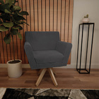 Poltrona Laura Base Giratória De Madeira Linho - Amarena Móve