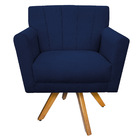 Poltrona Laura Base Giratória De Madeira Suede Azul Marinho -