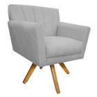 Poltrona Laura Base Giratória De Madeira Suede Branco - Amare