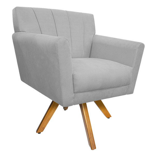 Poltrona Laura Base Giratória De Madeira Suede Branco - Amare