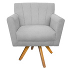 Poltrona Laura Base Giratória De Madeira Suede Branco - Amare