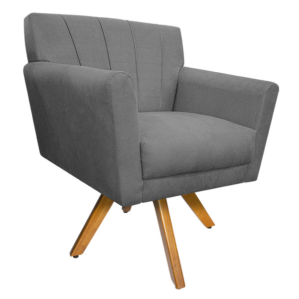 Poltrona Laura Base Giratória De Madeira Suede Cinza - Amaren