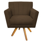 Poltrona Laura Base Giratória De Madeira Suede Marrom - Amare
