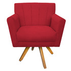 Poltrona Laura Base Giratória De Madeira Suede Vermelho - Ama