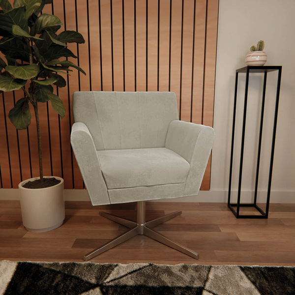 Poltrona Laura Base Giratória De Metal Linho - Doce Sonho Móv