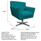 Poltrona Laura Base Giratória De Metal Suede Azul Turquesa -