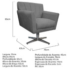 Poltrona Laura Base Giratória De Metal Suede Cinza - Amarena