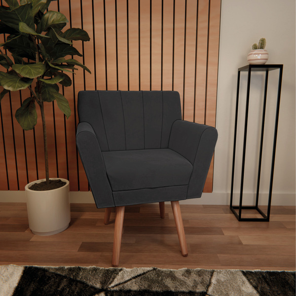 Poltrona Laura Pés Palito Linho - Amarena Móveis - Cinzaescuro