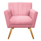 Poltrona Laura Pés Palito Mel Suede Rosa Bebê - Amarena Móveis