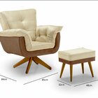 Poltrona Letícia Com Base Giratória Madeira Com Puff Tec 502/