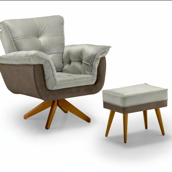 Poltrona Letícia Com Base Giratória Madeira Com Puff Tec 503/