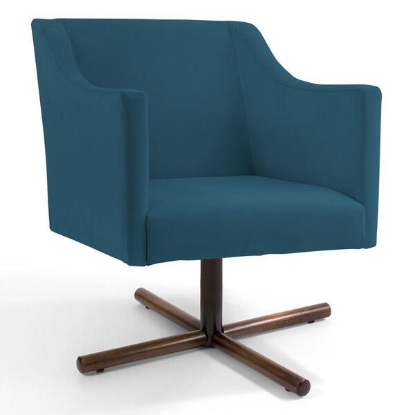 Poltrona Lila Base Xis Giratória B-170 Veludo Azul Cobalto -