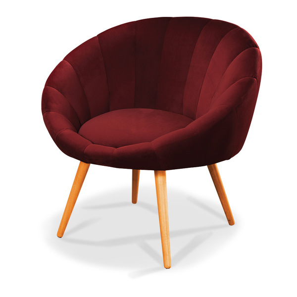 Poltrona Lina Veludo Marsala Pés Palito Castanho - D'rossi