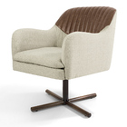 Poltrona Lisa Linho Bege B-78 Com Encosto Em Corano Marrom B-