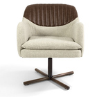 Poltrona Lisa Linho Bege B-78 Com Encosto Em Corano Marrom B-