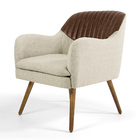 Poltrona Lisa Linho Bege B-78 Com Encosto Em Corano Marrom B-