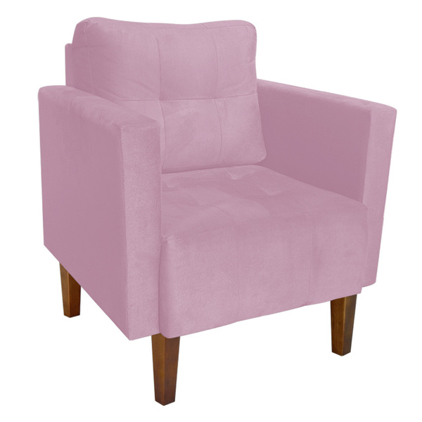 Poltrona Lívia Suede Rosa Bebê Pés Chanfrado Castanho - D'ros
