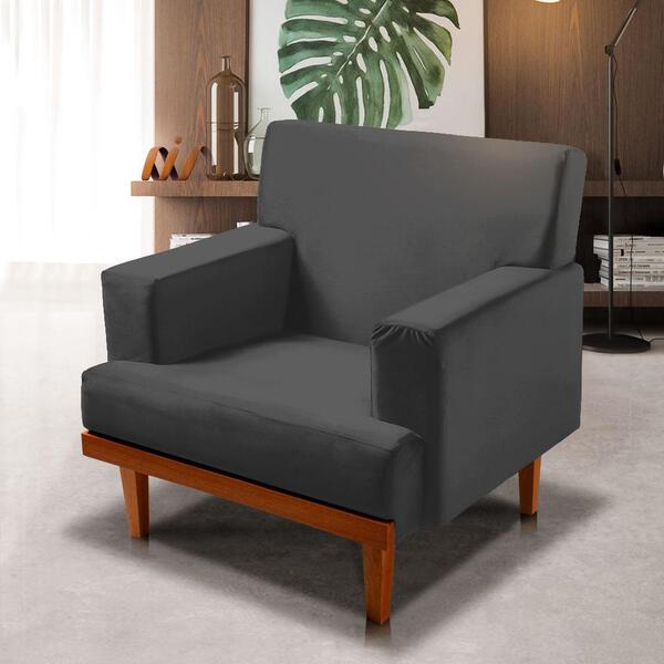 Poltrona Living Com Pés De Madeira Veludo Cinza Lima Shop Jm
